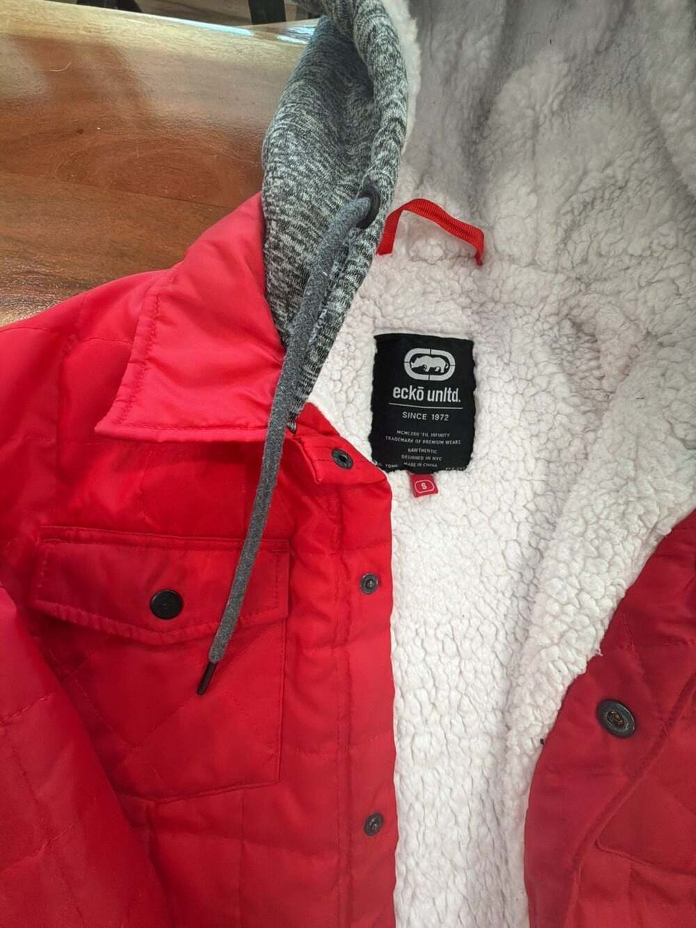Ecko Unltd Red Quilted Sherpa Lined Puffer Jacket with Hood Size S